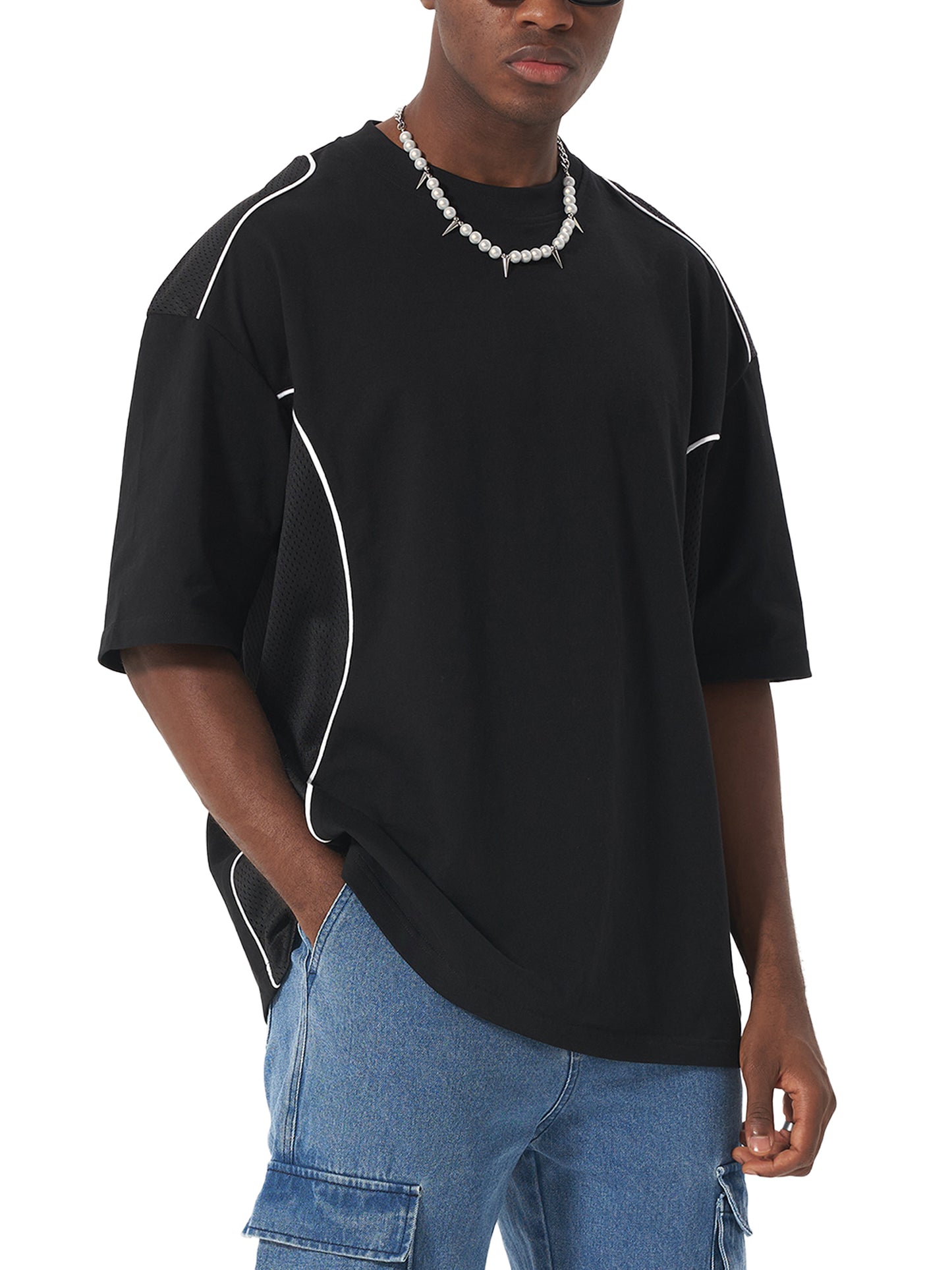 Celeste Noir Piped Panel T-Shirt