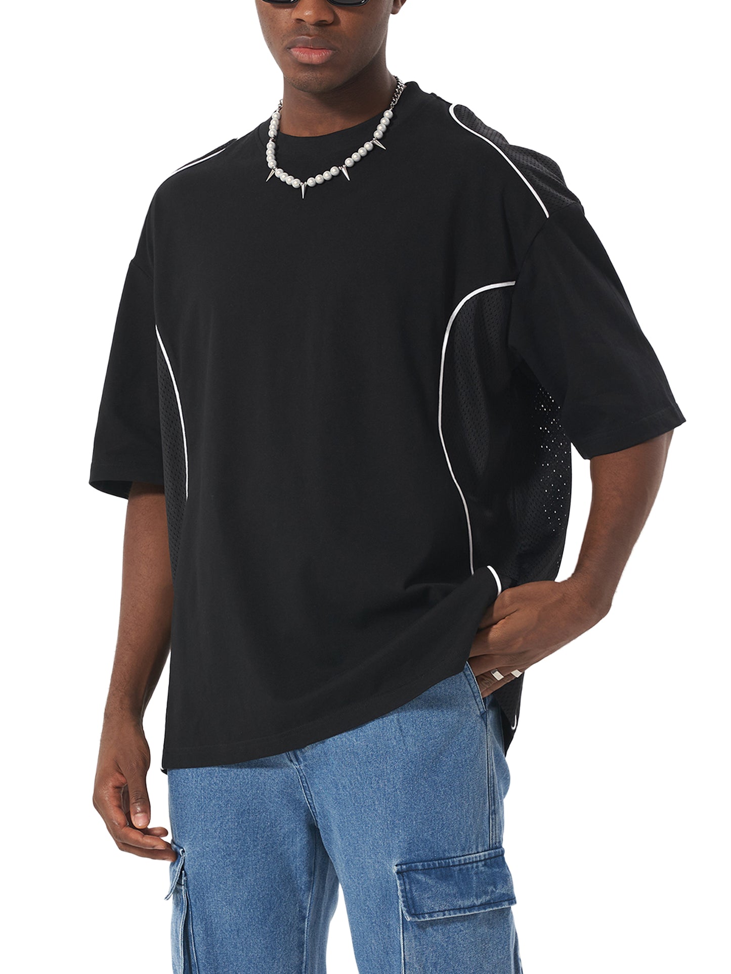 Celeste Noir Piped Panel T-Shirt